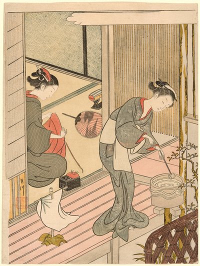 Returning Sails of the Towel Rack (Tenugui-kake no kihan), från serien "Eight Views of the Parlour (Zashiki hakkei)" av Suzuki Harunobu