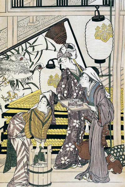 Tjänare som sliter i hemmet, ukiyo-e konsttryck av Suzuki Harunobu (1725-1770), träsnitt, japansk civilisation, Edo-perioden av Suzuki Harunobu
