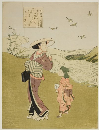 The Jewel River of Plovers (Chidori no Tamagawa), från en namnlös serie av Six Jewel Rivers av Suzuki Harunobu