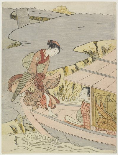 Kvinna på en båt, ca 1767 av Suzuki Harunobu