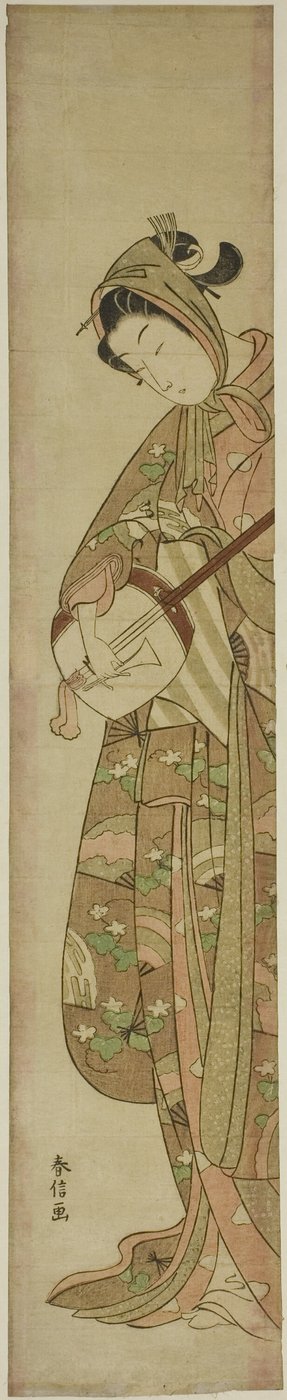 Kvinna som spelar Shamisen av Suzuki Harunobu