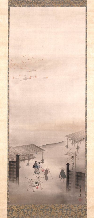 Yoshiwara And Shinagawa (bläck, färg och guld på siden) av Suzuki Kiitsu