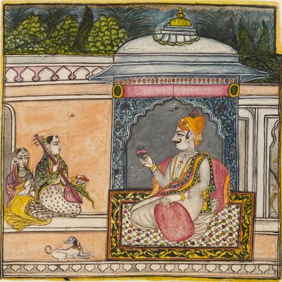 En Raja som lyssnar på musik på en terrass, c1800 av Svarup Ram