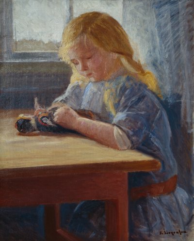 Flicka som leker med docka av Sven Jorgensen