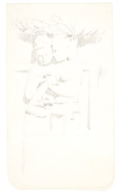 Grupp med två figurer. Studieblad efter reliefer i Borobudur, Java. av Svend Rathsack