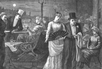 En midsommarnatt på terrassen i House of Commons, Palace of Westminster, 1881 av Swain