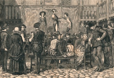 A Play in a London Inn Yard, In the Time of Queen Elizabeth, c1873. av Swain