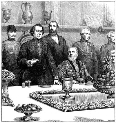 Lord Beaconsfield vid en bankett i Guildhall, sent 1800-tal, 1900 av Swain