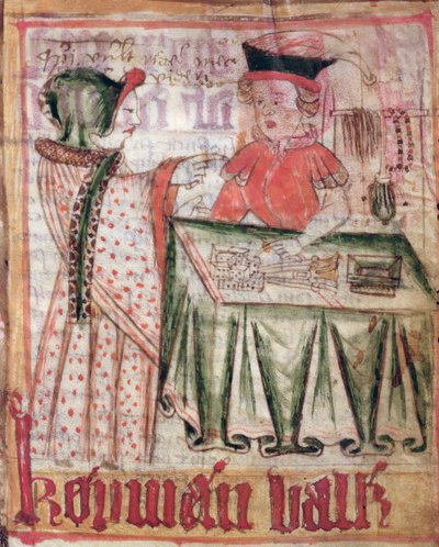 Interiör i en butik, från Magnus Erikssons (1319-64) nationella lagar ca 1450 av Swedish School
