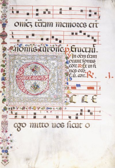 En stor dekorerad initial "E", c.1500 av Swiss School