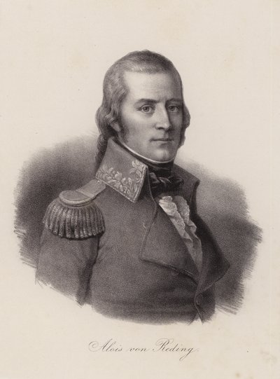 Alois von Reding, schweizisk militärofficer, revolutionär och politiker (gravyr) av Swiss School