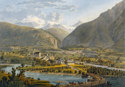 Brig på Rhone, Bernalperna, Schweiz, 1819. av Swiss School