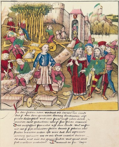 Stiftelsen av staden Bern 1191 i miniatyr från Spiezer Bilderchronik, Schweiz av Swiss School