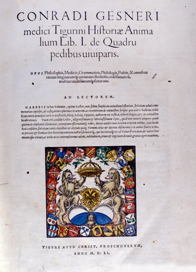 Frontispice av "Historia Animalium" av Conrad Gesner av Swiss School