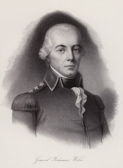 Johann Weber, schweizisk general dödad i slaget vid Frauenfeld (gravyr) av Swiss School