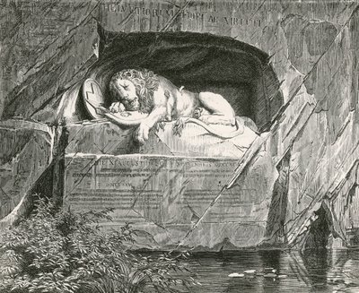 Monument i Luzern till de schweiziska vakterna som stupade när de försvarade den kungliga familjen i Frankrike, 10 augusti 1792 av Swiss School
