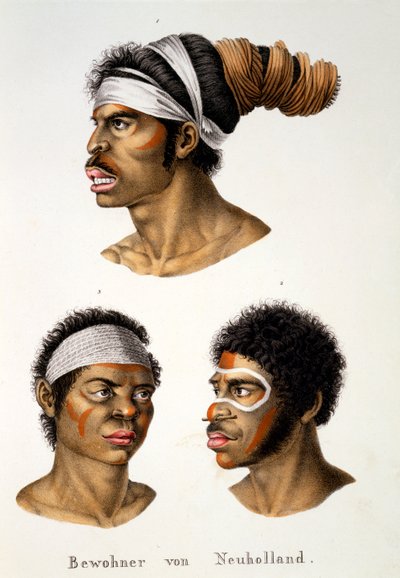 Natives of the New Holland (Australien), från etnologiska studier av olika rastyper från olika kontinenter, av C.I. Brodtmann, 1824 av Swiss School