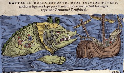 Sjömonster och skepp, illustration från 