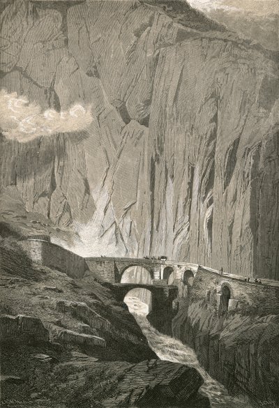 The Devils Bridge.-St. Gothard Road, Schollenen Gorge av Swiss School