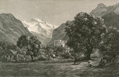 Jungfrau, och öppnandet av Lauterbrunnen-dalen, från nära Interlaken av Swiss School