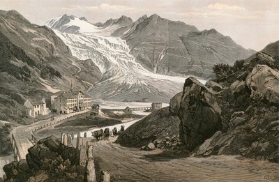 Den nedre delen av Rhoneglaciären och vägen till Furka av Swiss School