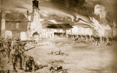 Fransmän besegrar det tyska kejserliga gardet i en by som bytte ägare fyra gånger, 1914-19 av Sydney Adamson