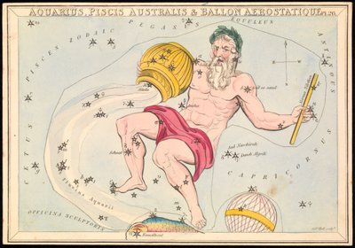 Aquarius, Pisces Australis och Ballon Aerostatique, ca 1825 (kort, papper, silkesväv) av Sydney Hall