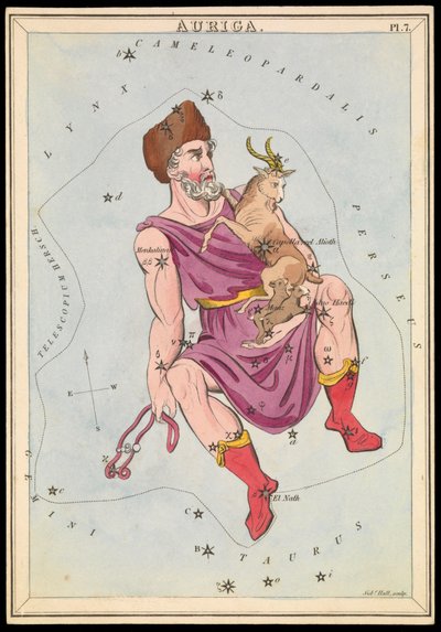 Auriga, ca 1825 (kort, papper, vävnad ) av Sydney Hall