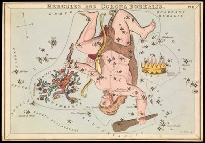 Herkules och Corona Borealis, ca 1825 (kort, papper, vävnad ) av Sydney Hall