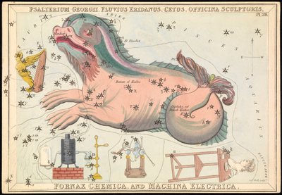 Psalterium Georgii, Fluvius Eridanus, Cetus, Officina Sculptories, Fornax Chemica och Machina Electrica, ca 1825 (kort, papper, vävnad ) av Sydney Hall