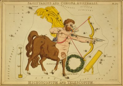 Skytten och Corona Australis, Microscopium och Telescopium, Illustration från 