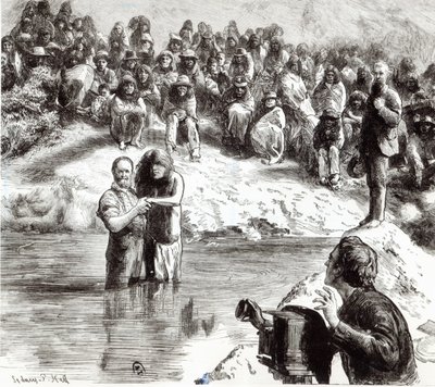 A Baptism of North American Indians - Mormoner poserar som Kristi apostlar, 1892 av Sydney Prior Hall