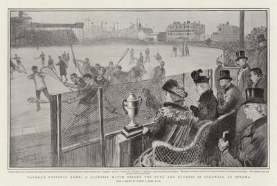 Kanadas nationella spel, en Lacrosse-match före hertigen och hertiginnan av Cornwall i Ottawa av Sydney Prior Hall