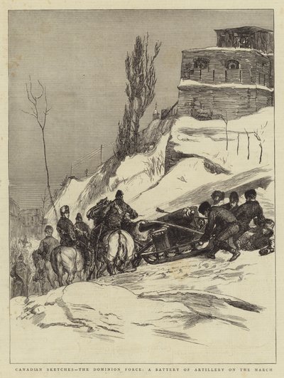Canadian Sketches, the Dominion Force, a Battery of Artillery on the March av Sydney Prior Hall