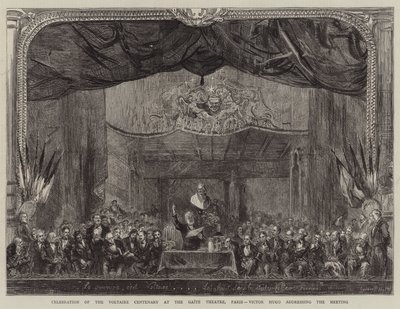 Firande av Voltaires hundraårsjubileum på Gaite Theatre, Paris, Victor Hugo talar till mötet av Sydney Prior Hall