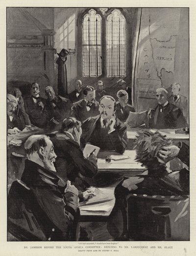 Dr Jameson inför Sydafrikakommittén som svar till Labouchere och Blake. av Sydney Prior Hall