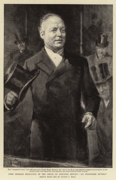 Lord Charles Beresford i House of Commons flyttar ett oväntat återvändande av Sydney Prior Hall