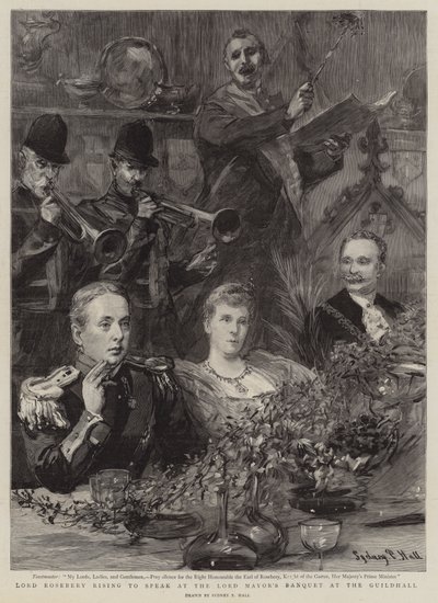 Lord Rosebery reser sig för att tala vid Lord Mayor