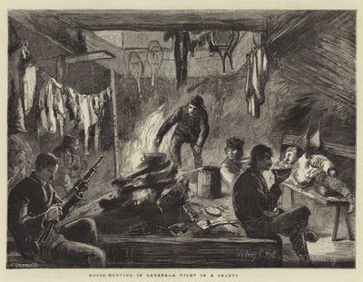 Älgjakt i Kanada, en natt i en shanty av Sydney Prior Hall