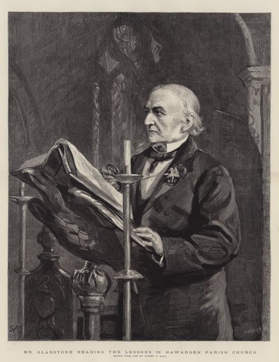 Mr Gladstone läser lektionerna i Hawardens församlingskyrka av Sydney Prior Hall