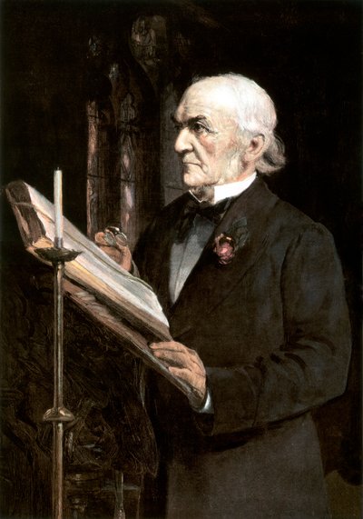 "Mr Gladstone läser lektionerna i Hawarden Church", sent 1800-tal. av Sydney Prior Hall