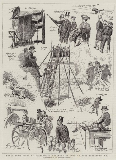 Naval Sham Fight i Portsmouth arrangerad av Lord Charles Beresford, MP av Sydney Prior Hall
