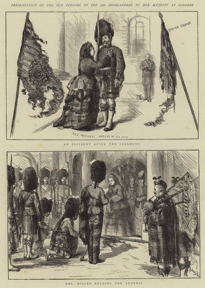 Presentation av 79th Highlanders gamla färger för Hennes Majestät i Osborne av Sydney Prior Hall