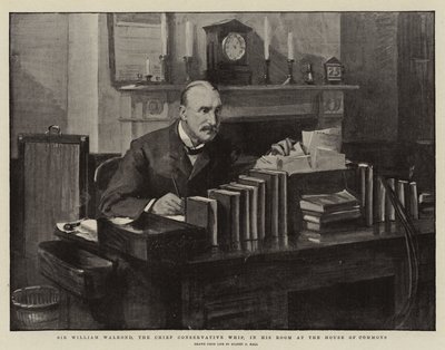 Sir William Walrond, den konservativa chefspiskan, i sitt rum i underhuset av Sydney Prior Hall