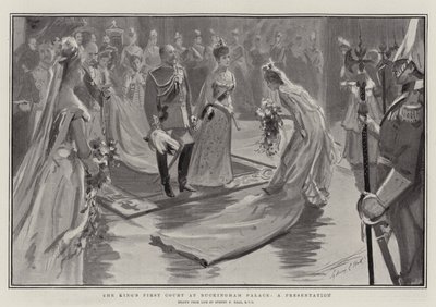 Kungens första hov i Buckingham Palace, en presentation av Sydney Prior Hall