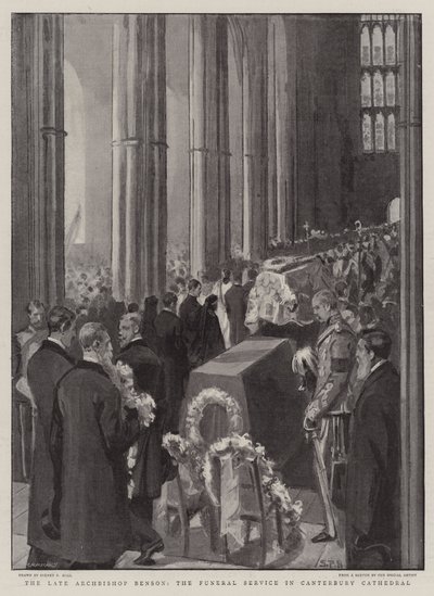 Den framlidne ärkebiskopen Benson, begravningsgudstjänsten i Canterbury Cathedral av Sydney Prior Hall