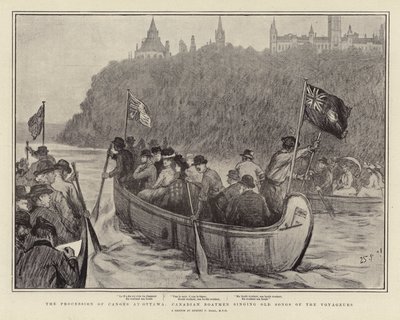 Kanoternas procession i Ottawa, kanadensiska båtsmän som sjunger gamla sånger om resande av Sydney Prior Hall