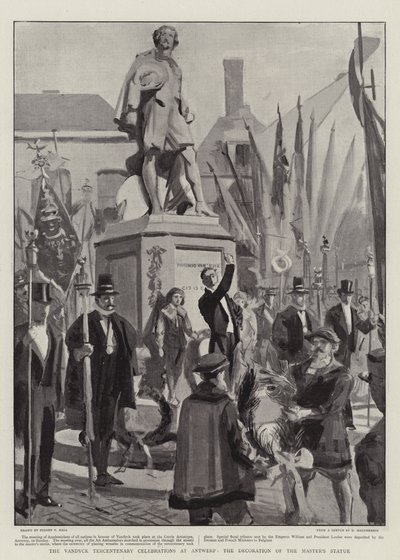 Vandycks jubileumsfirande i Antwerpen, utsmyckningen av mästarens staty av Sydney Prior Hall