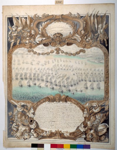 Sjöstrid ges nära Agouste, 22 april 1676 (svart bläck & kartläggningspenna med akvarell på papper) av Sylvain Bonnet