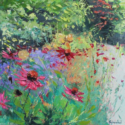 Echinacea i gränsen, 2025 (akryl) av Sylvia Paul